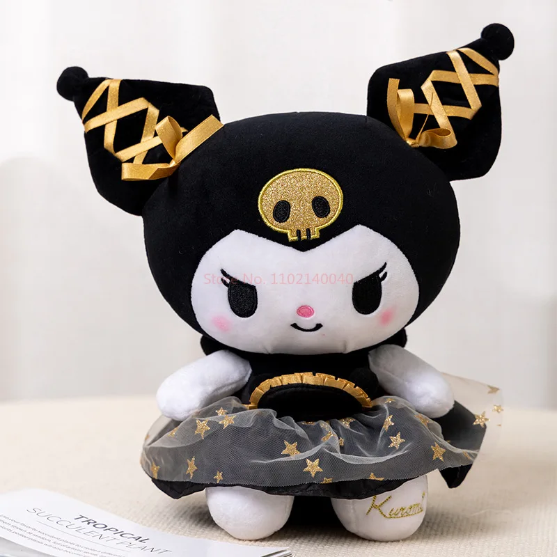 Sanrio-muñeco de peluche de Hello Kitty para niños, muñeco de boda de Oro Negro genuino, decoración de habitación de dibujos animados, mochila colgante, juguete de regalo para niños