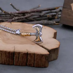 Nordic Viking Warrior Odin Axe Raven Necklace Men's Fashion Hip Hop Charm Amulet Pendant Stainless Steel Vintage Jewelry Gift