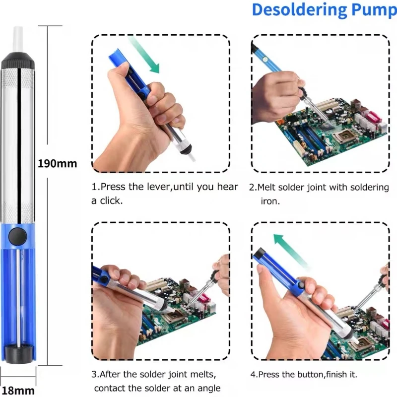 5pcs Aluminium Desoldering Suction Pump Set Solder Removal Vacuum Tool Suction Tin Pen Desolder Hand Welding Tools Kit