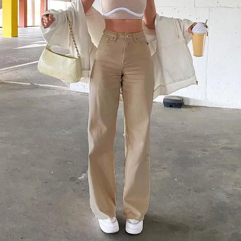 

High Waisted Slimming Effect Jeans for Women Beautiful Sle Silk Luster Straight Leg Pants l Waist Bla Color