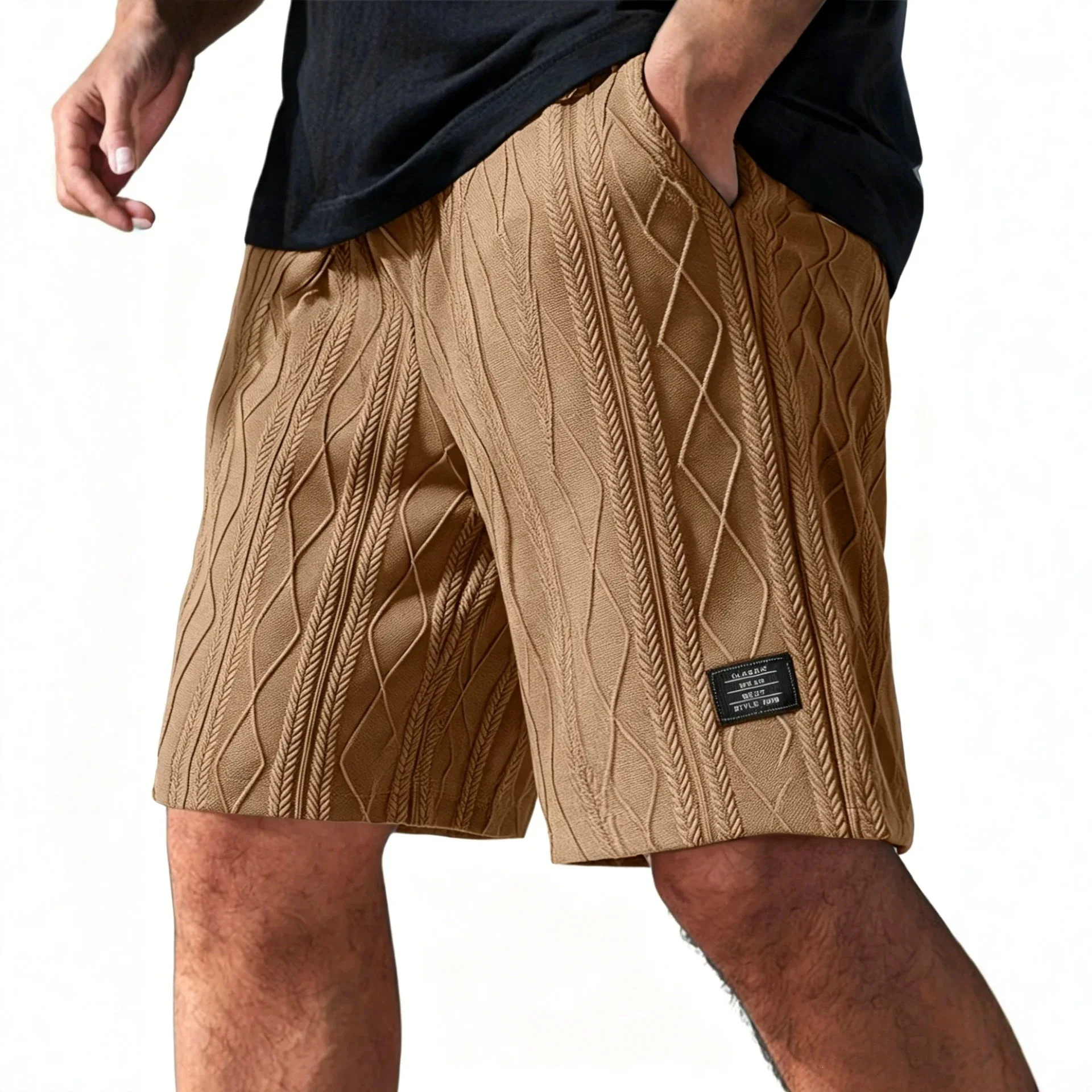 2026 New Men Casual Shorts Fashion Beach Loose Short Trousers Solid Geometric Pattern Logo Embroidery Label Men's Sweatpants