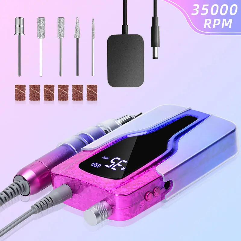 35000RPM Nail Drill Machine Rechargeable Manicure Machine For Acrylic Nail Gel Polish Electric File Drill Manicure Accessories