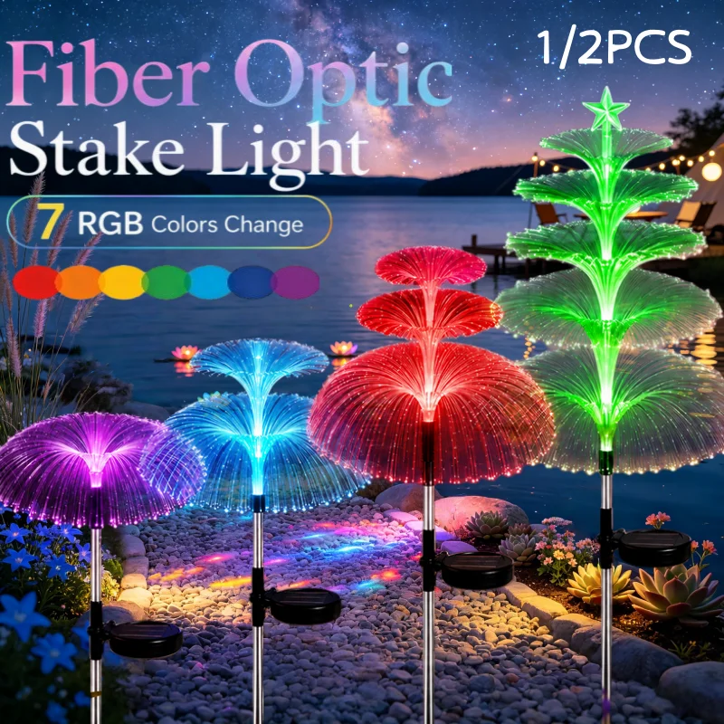 1/2PCSSolar Jellyfish Lamp 7-Color  Gradient LED Gradient Solar Lawn Light Outdoor Garden Christmas Halloween 