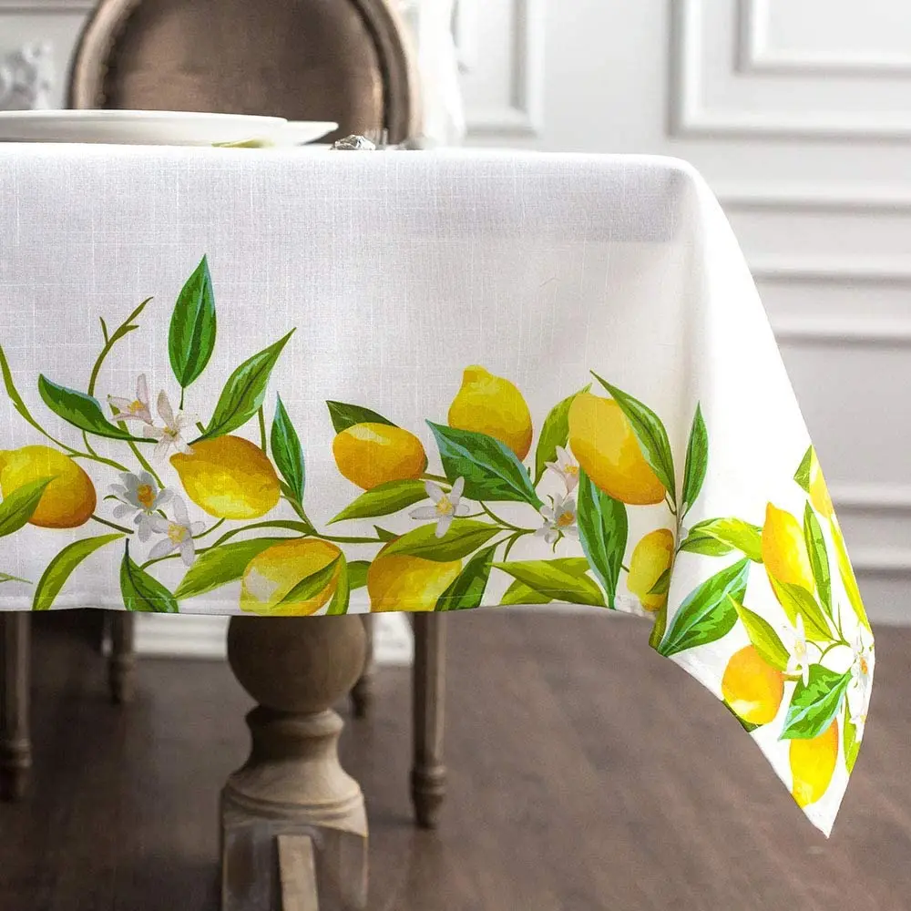 Summer Lemon Flower Rectangle Tablecloth Holiday Party Decorations Reusable Waterproof Table Covers Kitchen Dining Table Decor