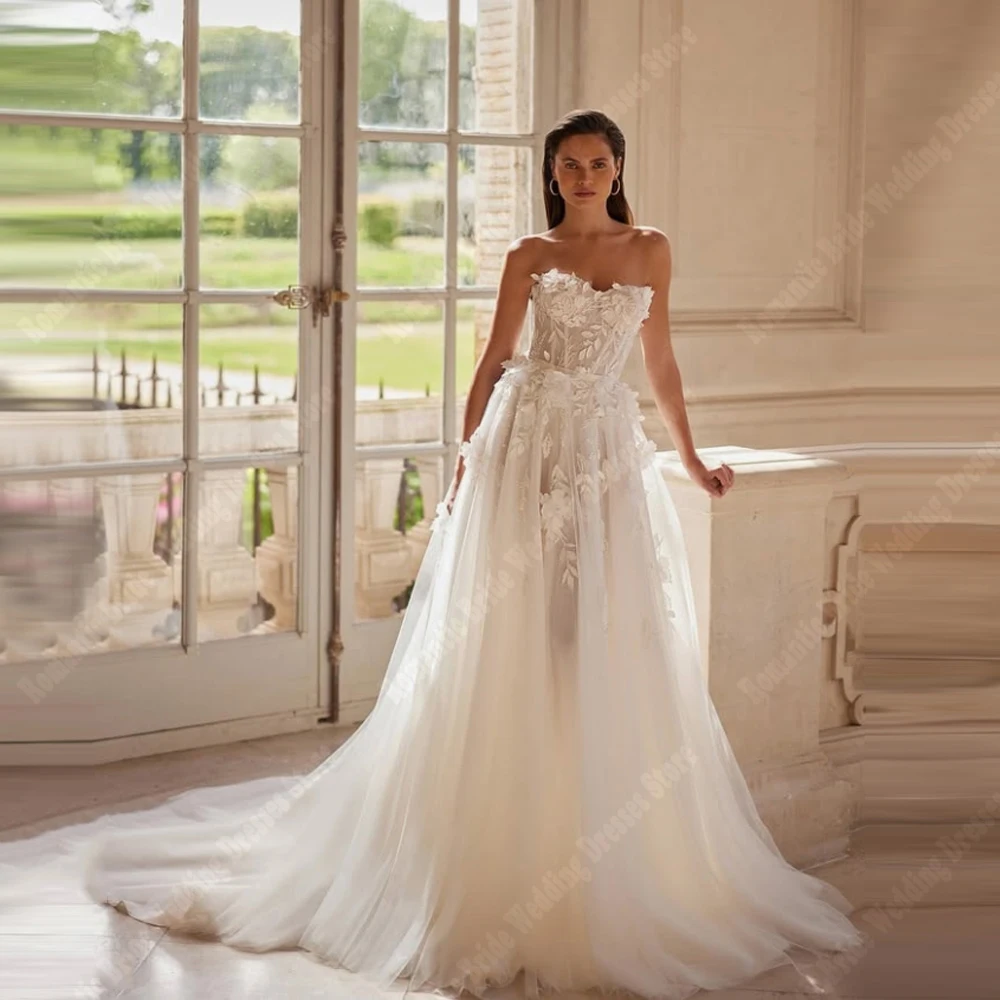 

Elegant A-Line Wedding Dresses For Women Sweetheart Collar Sleeveless Bridal Gowns Princess Customized Banquet Vestido De Novia