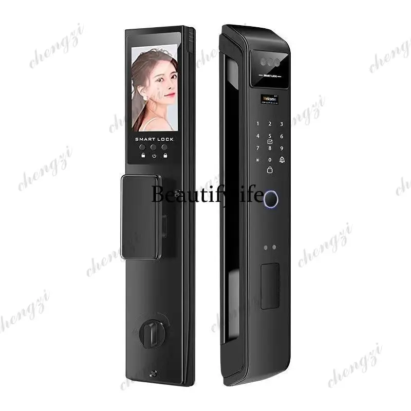 Automatic fingerprint lock 3D facial recognition visual intercom with monitoring intelligent security door
