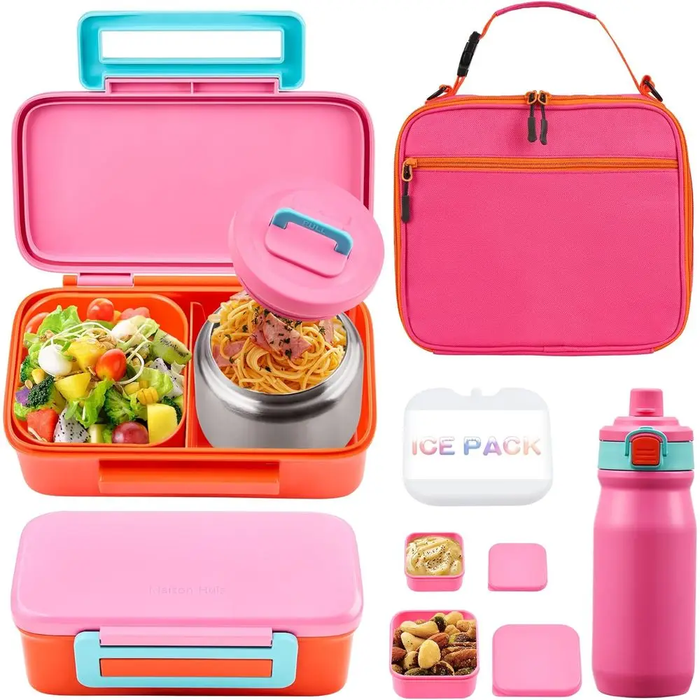 

Kids with 8oz Soup Thermo, Insulated Lunch Bag & 17oz Water Bottle, 2-Component Bento Box with Built-In Ice Pack, Leak-Proof & B