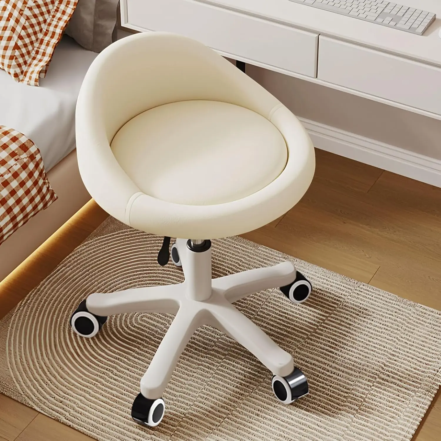 

Ergonomic Rolling Stool with Adjustable Height, Quiet Wheels & PU Leather Cushion for Salon, Office, Massage & Medical Use