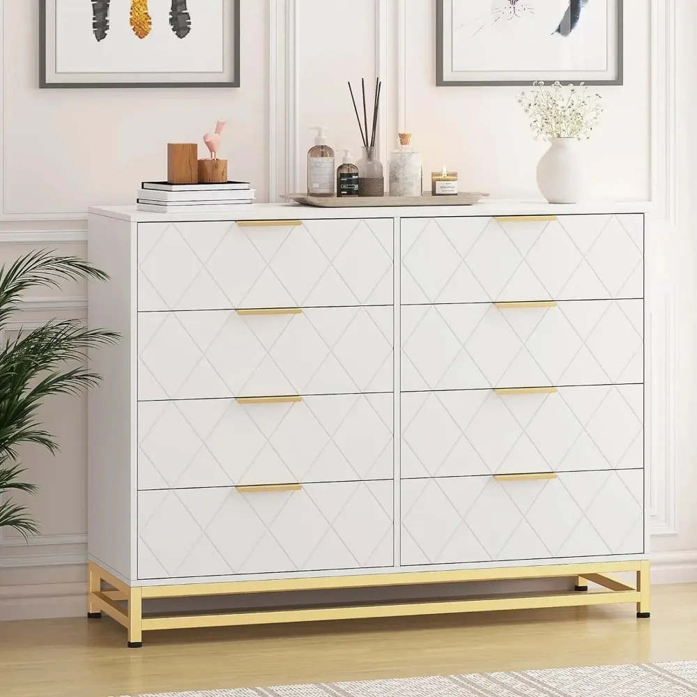 Storage Dresser for Bedroom with 8 Drawer, TV Stand Dressers Chest of Drawers for Living Room Hallway Entryway,White/Black/Pink