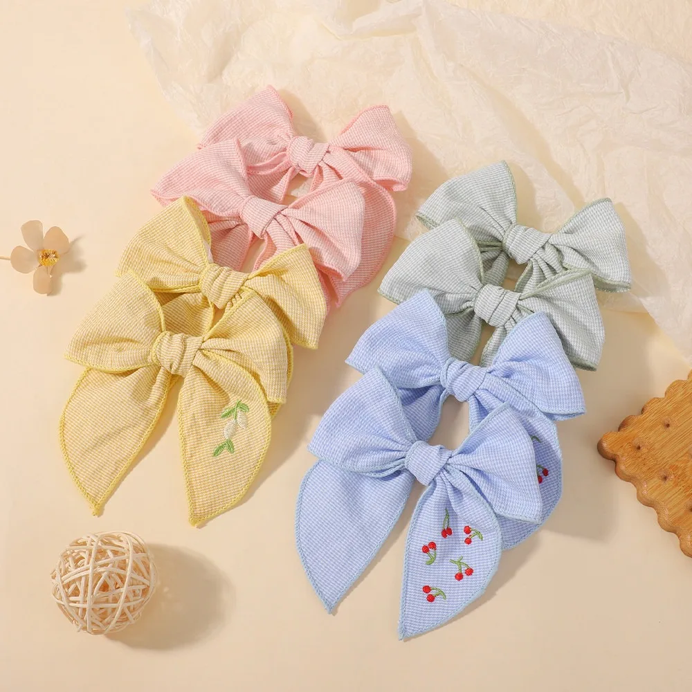 

2Pcs/Set Korean Fashion Big Embroidery Bowknot Hair Clips for Baby Girls Cotton Bows Barrettes Hairpin Sweet Hair Accessories
