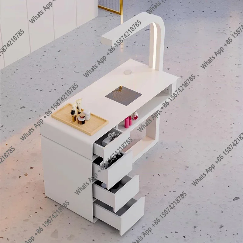 

Iu Sm Cream Dust Collector Manicure Table With Lamp French Beauty Storage Nail Table Minimalist Aesthetic Table Ongle Salon Furn