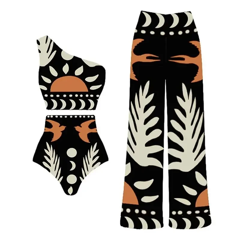 2024 col en V découpé imprimé bikini ensemble maillots de bain pour femmes une pièce et pantalon maillots de bain tankini body jupe robe