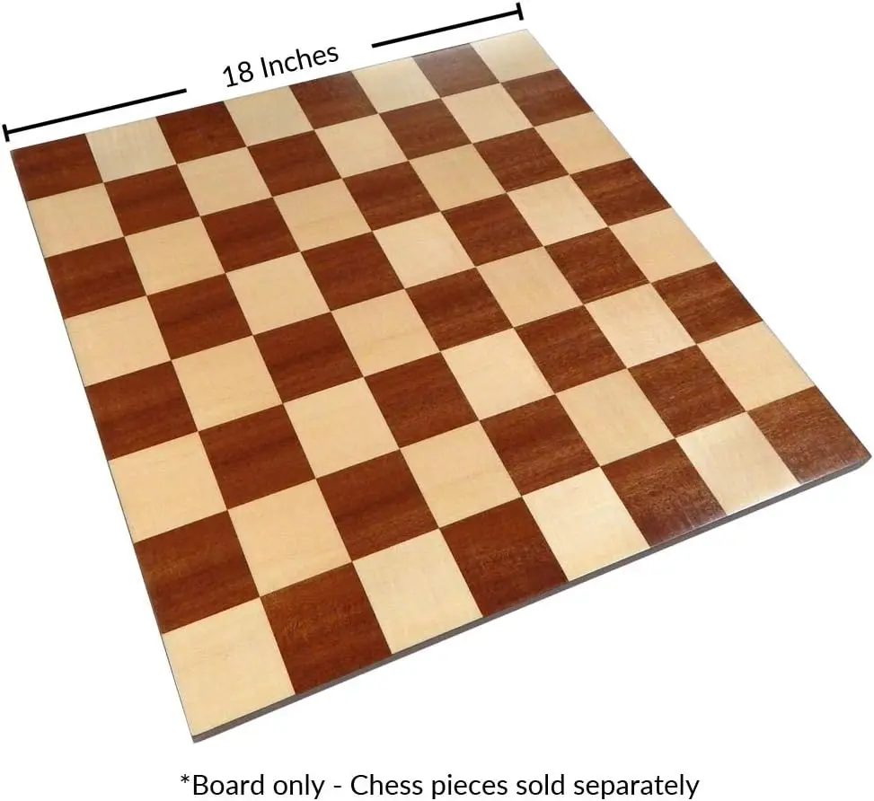 Tabuleiro de xadrez de torneio sem fronteiras Zelus com madeira de mogno incrustada, grande 18 x 18 polegadas, apenas tabuleiro