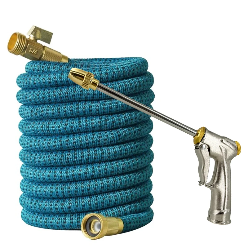 Garden Woven Expandable Water Pipe With Long Metal Spray Gun, Adjustable, 3/4 Threaded Joint, Used For Car Washing And Watering