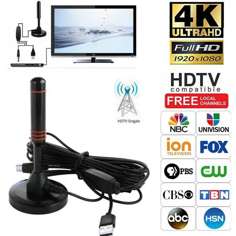 1080P HD Digital Indoor Amplified TV Antenna Aerial HDTV With Amplifier VHF/UHF With 200 Mile Support For DVB-T/DMB-T/CMM