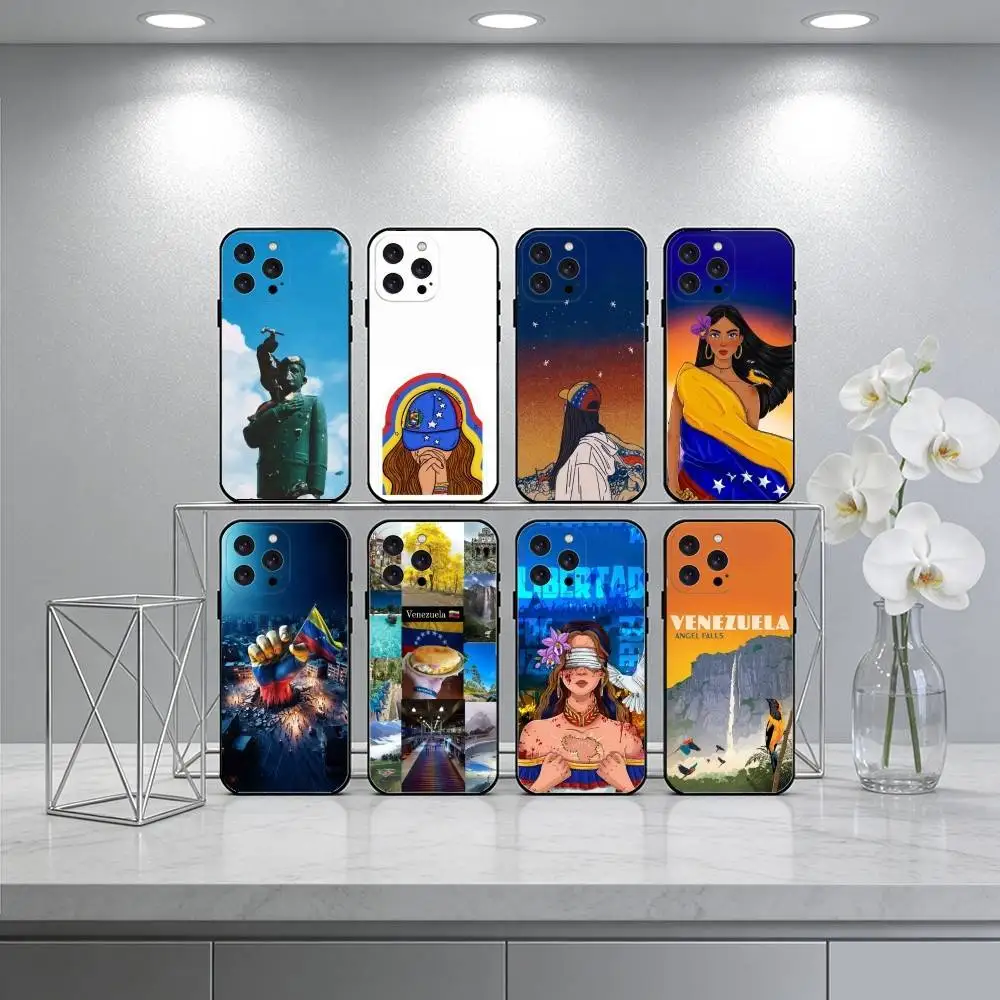

V-Venezuela esthetic Art Phone Case For iPhone 17 16 15 14 13 12 Max Plus Silicone Black Cover