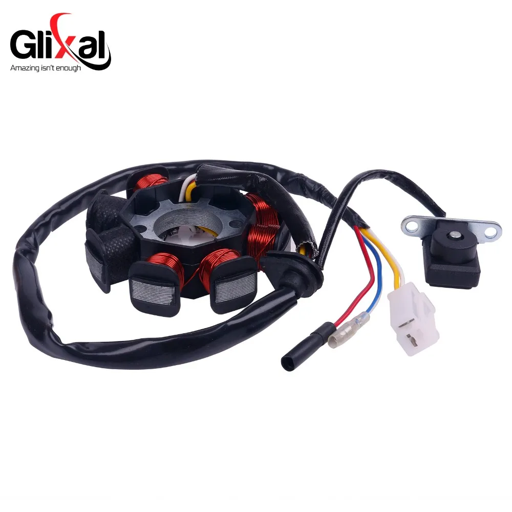 Glixal GY6 49cc 50cc 8-coil Magneto Alternator Stator for 139QMB 139QMA Chinese Scooter Moped Engine (Dual Ignition Coils)