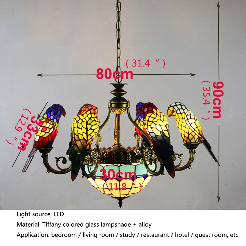 Oufuna Tiffany Parrot Chandelier LED Vintage Creative Color Glass lampada a sospensione Decor per la casa soggiorno camera da letto Hotel