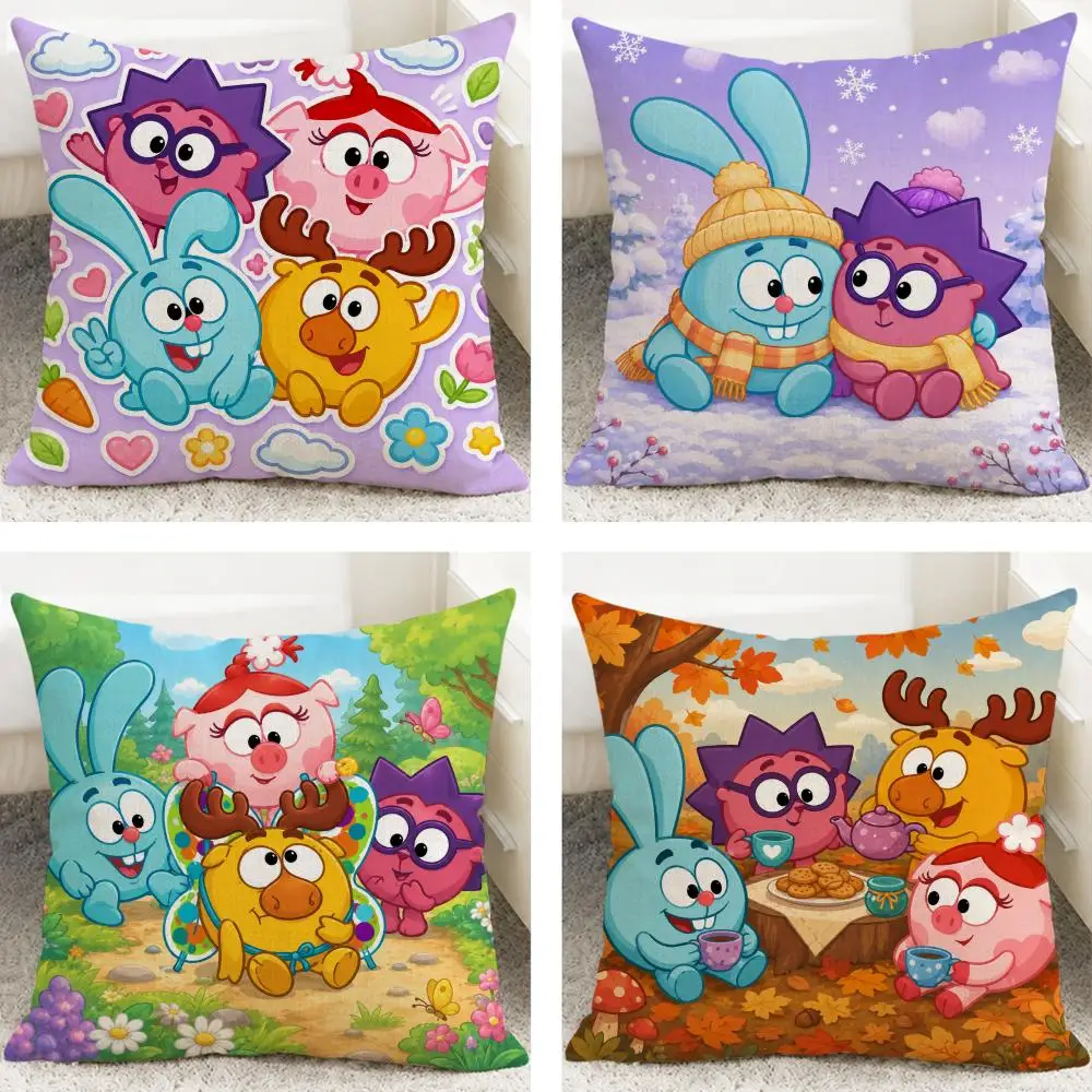 TV Series Smeshariki Cushion Cover Cushion Covers Natural Linen Breathable Sofa Bedroom Decor Pillowcase