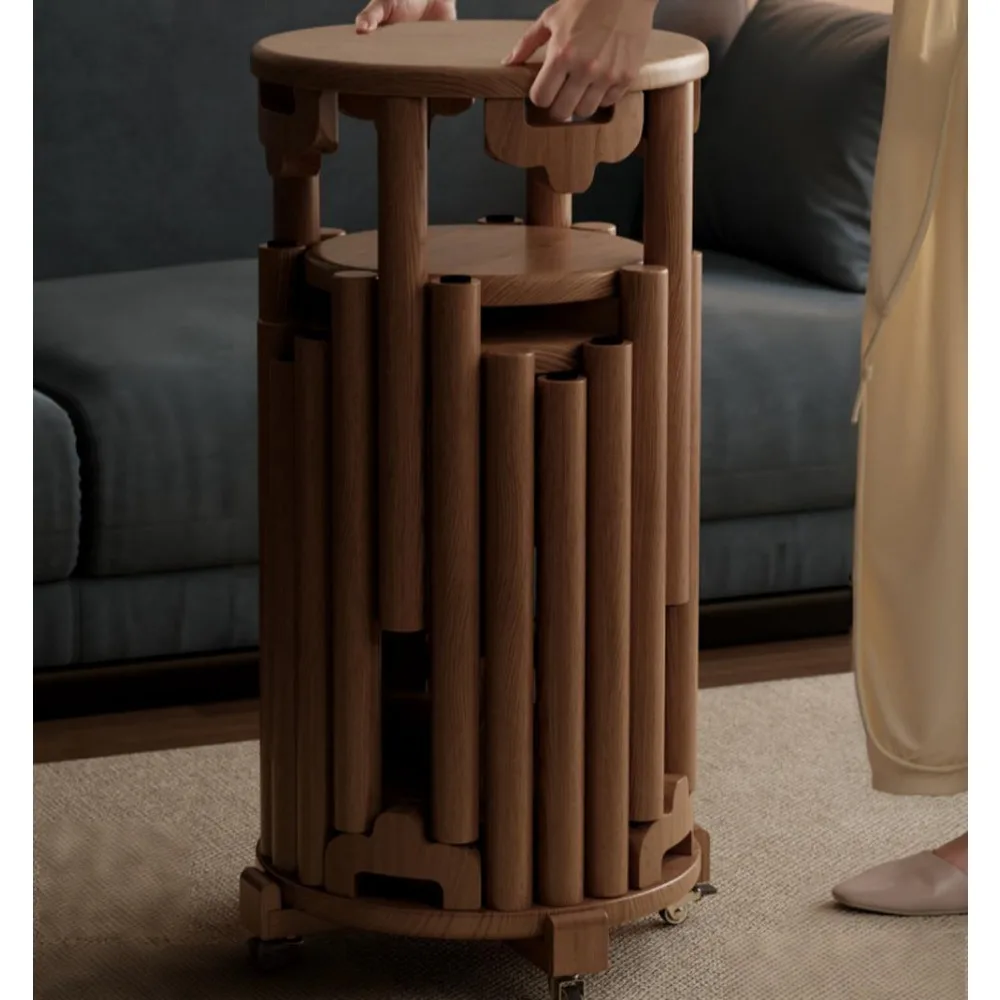 Stool Stackable 6 In 1 Solid Wood Nesting Round Stools Home Spare Dining Table Stacked Storage Wooden Stool For Living Room
