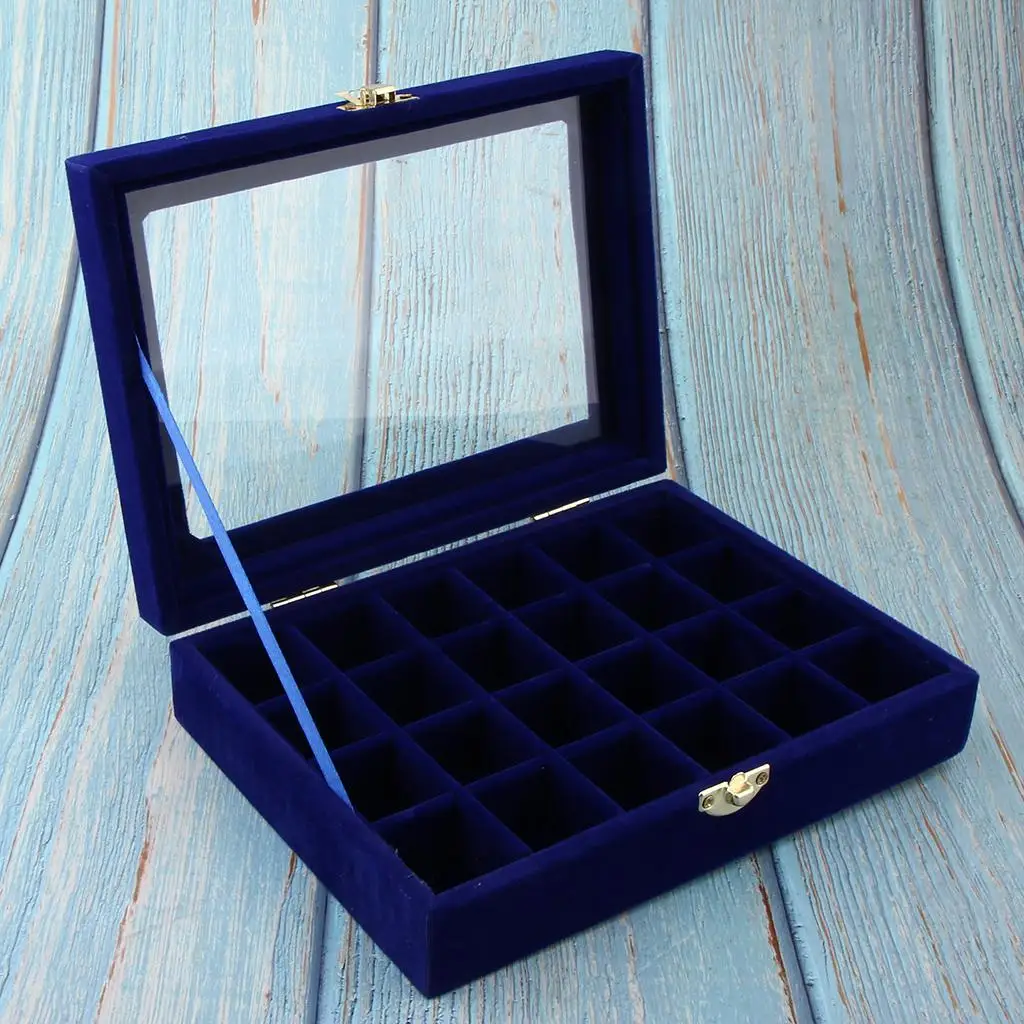 Velvet Case Earring Necklace Organizer Display Jewelry Storage Box 24 Grid Jewelry Packaging Jewelry Box