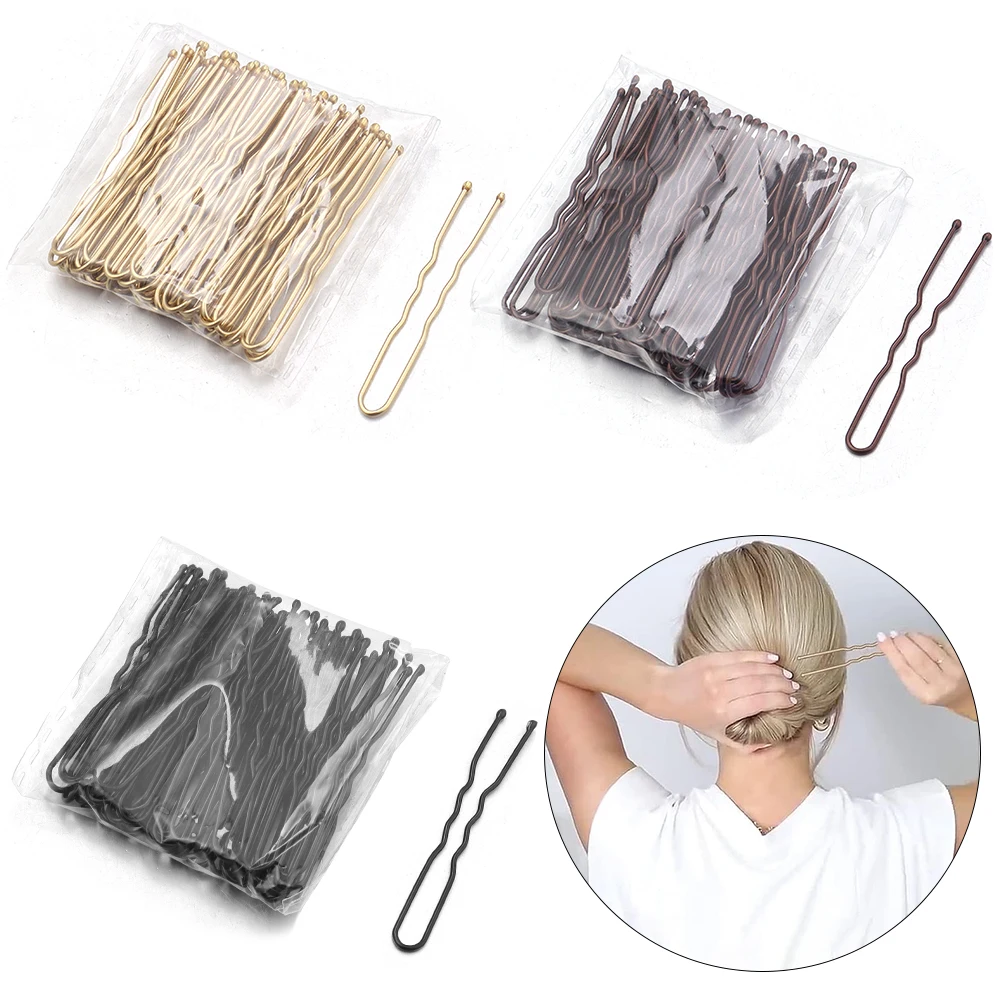 50Pcs Women Girls U Shaped Hairpins For Bun Metal Hairdressing Bobby Bridal Pin Barrette Salon Hair Styling Tools U Clips 5cm view 4