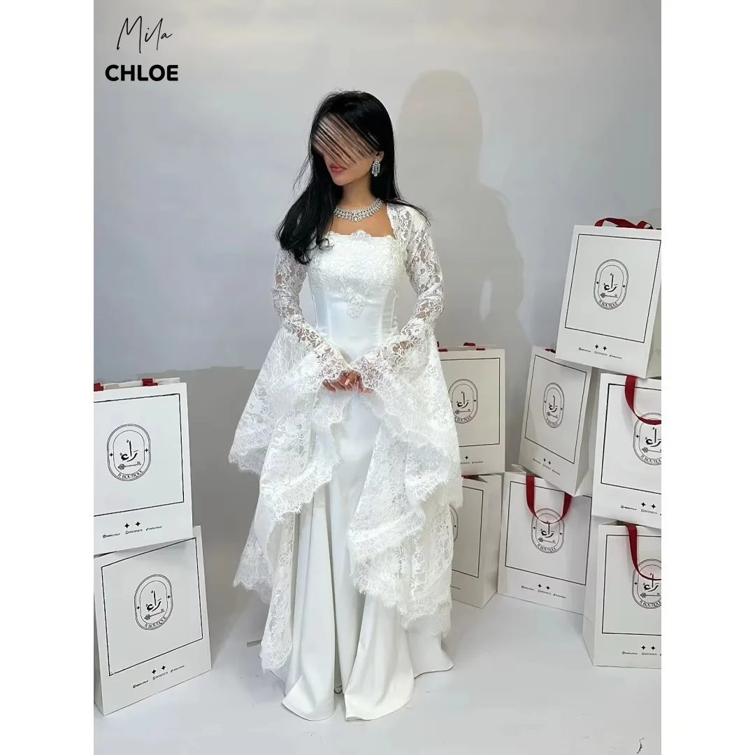 

Mermaid Evening Dresses for Special Occasions Long Sleeves Women's Evening Dress for Elegant Party Customized White Ball Gowns