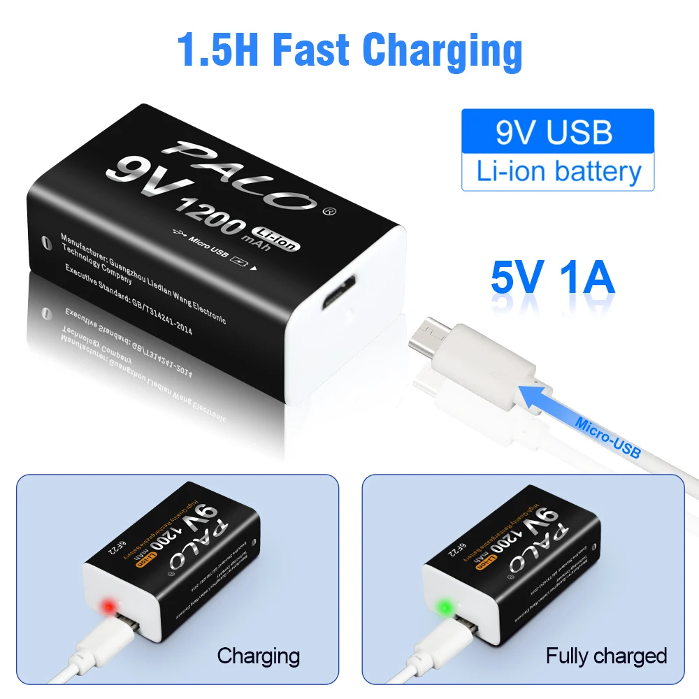 крона на литийионе 9 вольт, крона 9v аккумулятор usb, Оптовая продажа, литий-ионный аккумулятор PALO 6F22 9 В, литий-ионные батареи высокой емкости с постоянным напряжением, зарядка через Usb, стандартный индикатор