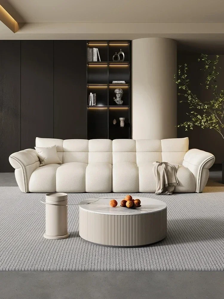 

Французский кожаный диван кремового цвета, современный минималистичный диван для гостиной, прямой диван, дизайнерский новый диван Lily.