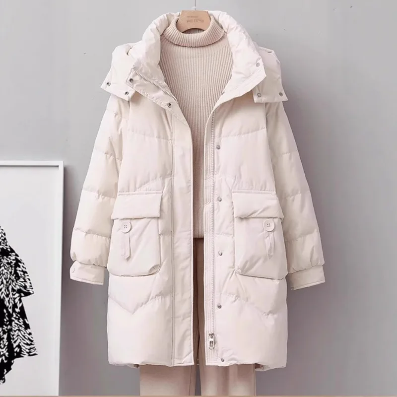 면 코트 중간 길이 스타일 한국 스타일 패션 면 재킷 루즈핏 재킷 겨울 두껍고 따뜻한 면 코트