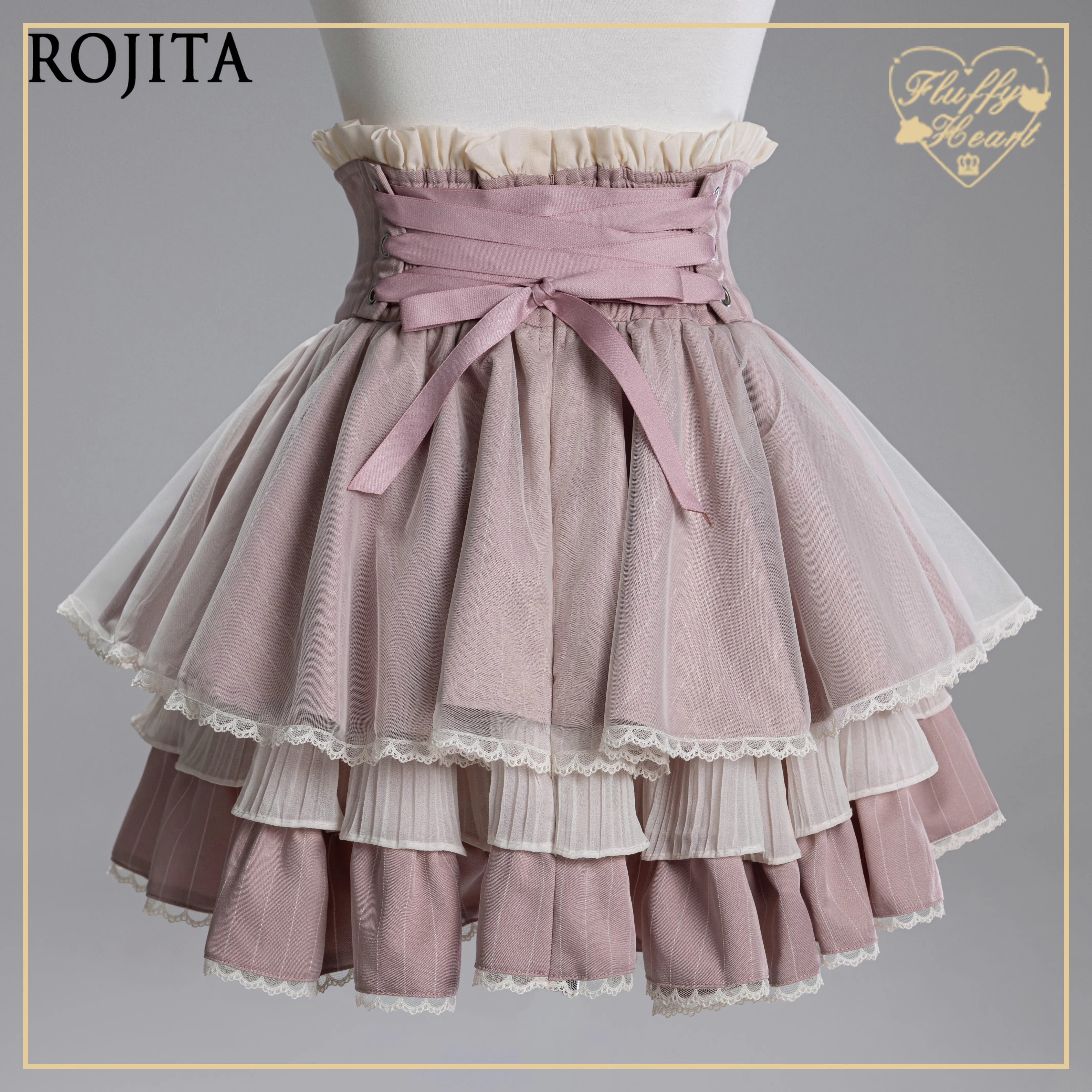 

Цвет мечты, сладкий десерт, кружевная полосатая юбка-тортик в японском стиле, двухцветная юбка Kawaii с рюшами, плиссированная юбка с высокой талией