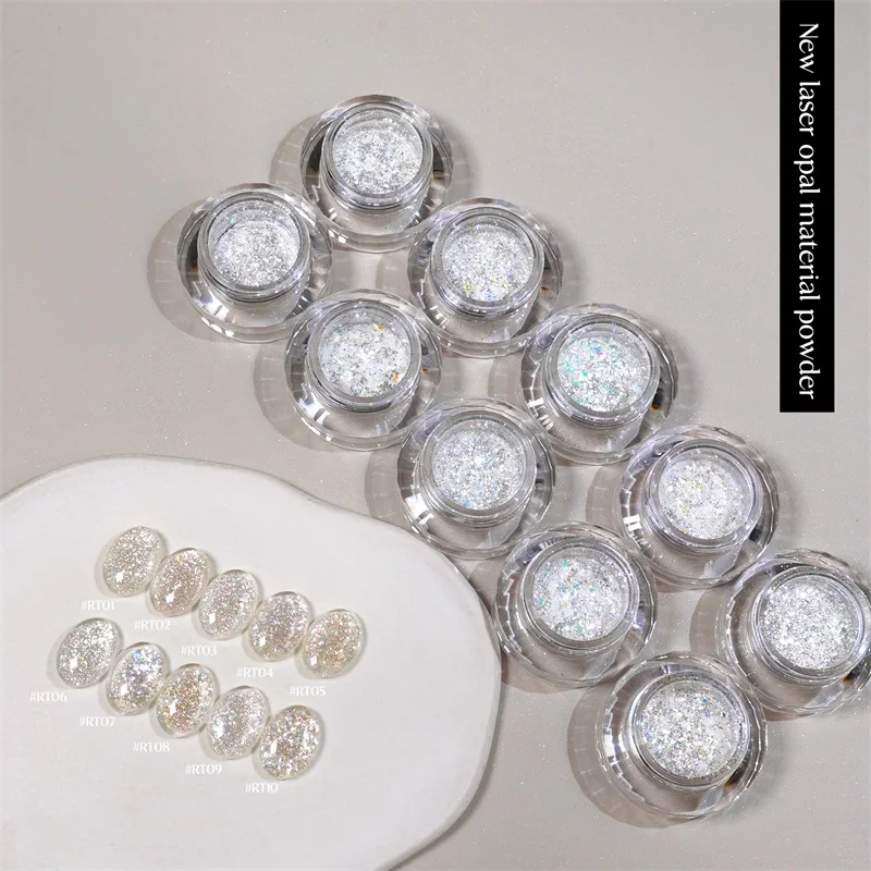 HNDO Irregular Holographic Flakes Nail Art Opal Powder for Manicure Decoration Nails DIY Material Chunky Glitter RT Series
