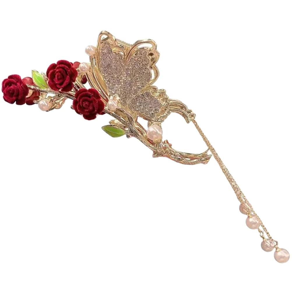 

Заколка для волос в виде розы с жемчугом и стразами, в форме бабочки, для свадьбы, дня рождения, офиса, путешествий