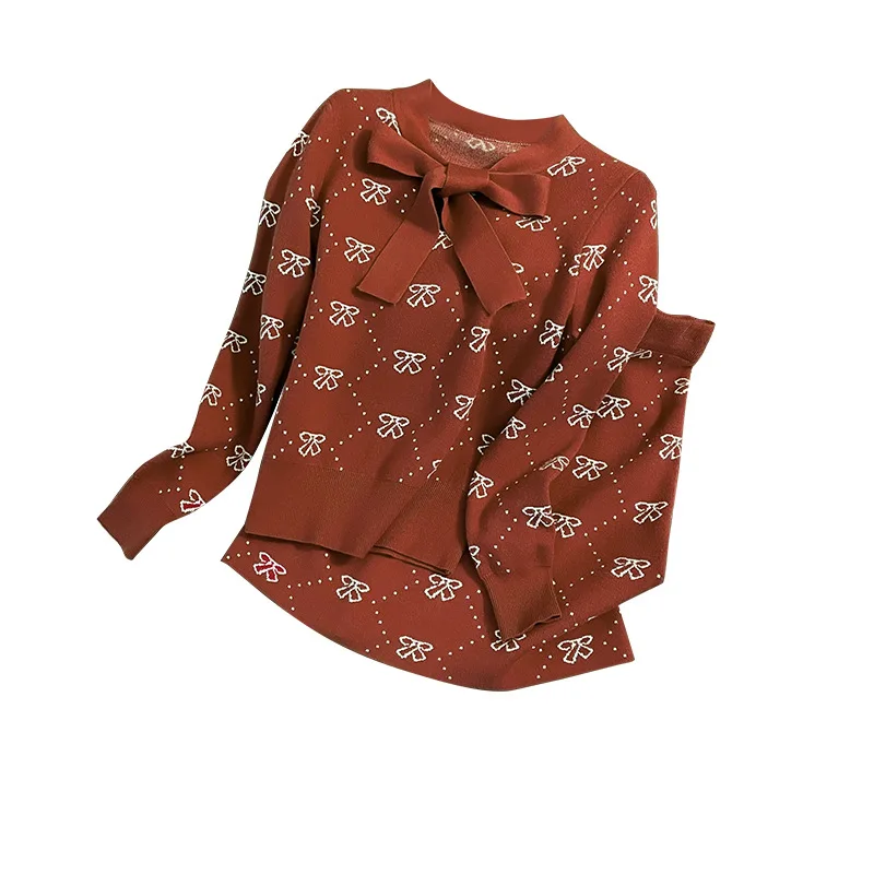 Ladies' Orange Knitted 2-pcs Set Spring Autumn 2026 New Style Coat And Skirt Small Fragrance Trendy Ensemble
