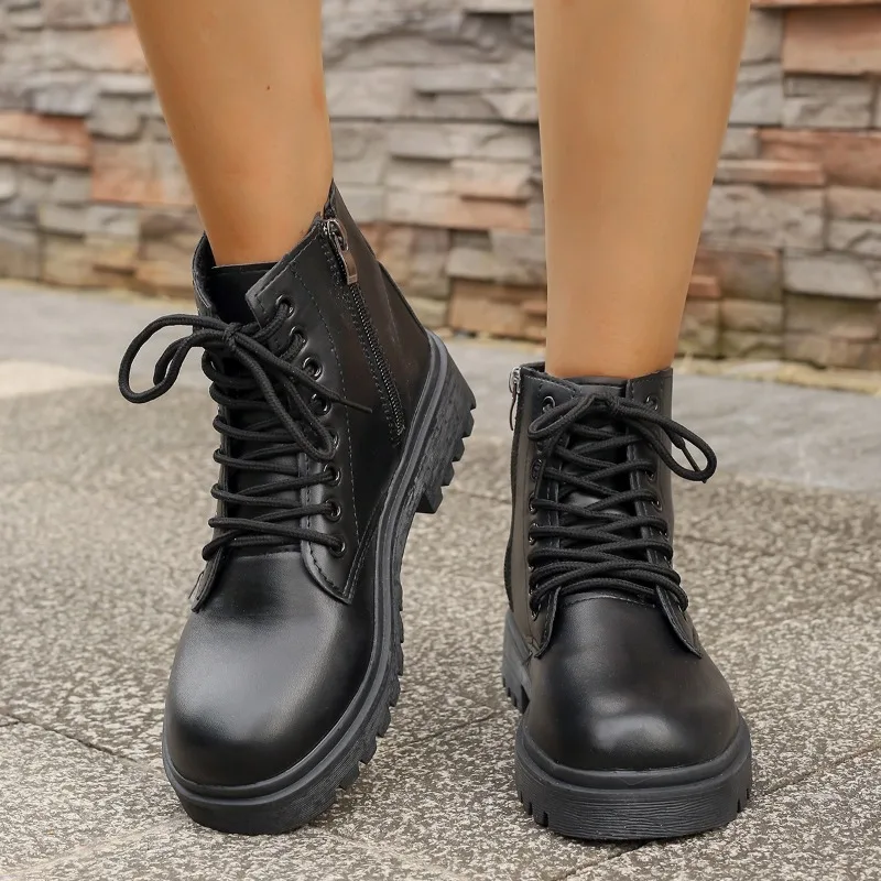 

2025 Winter Women's Hot selling fashion high quality Boots Classic Ankle Boots Solid Color Side Round Head Square Heel