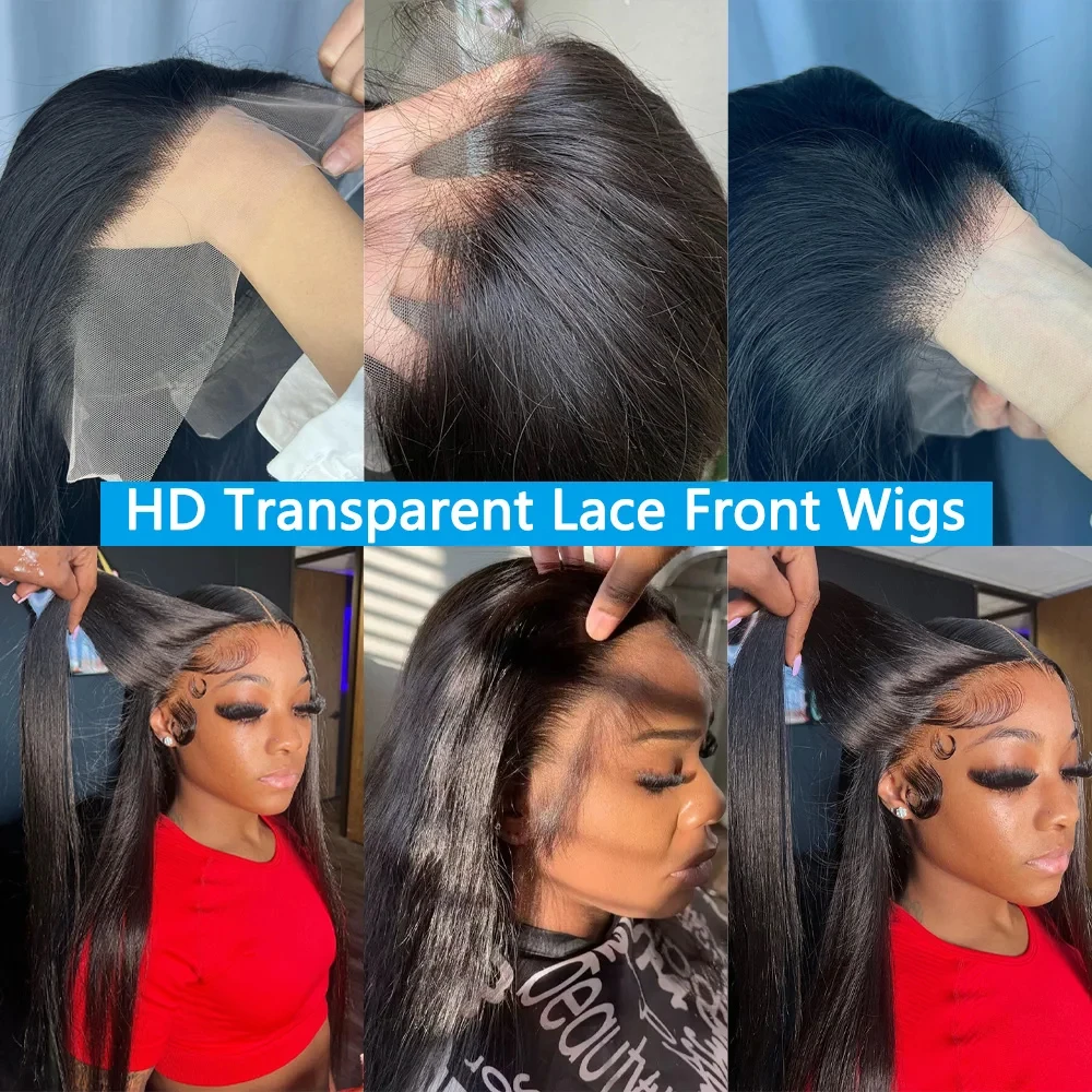 13X4 Wig rambut manusia renda depan 28 inci HD Wig transparan rambut manusia lurus murah Wig rambut manusia obral cuci gudang untuk wanita