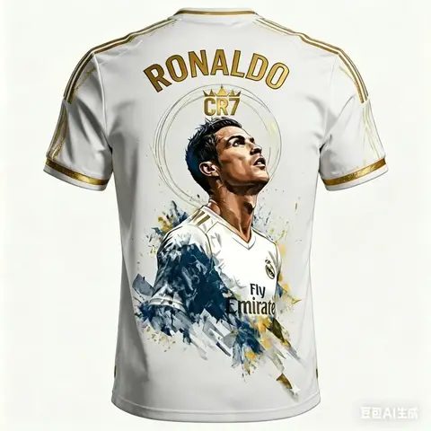 Summer Ronaldo CR7 Real Madrid Art Print Jersey, Y2K White Gold Accent, Family Matching Outfit for Sports, Street Fashion Wear
