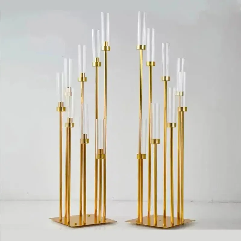 Metal Candelabra for Table Centerpiece, Gold Candelabrum Stand, Wedding Candlestick, 8 Heads, Road Lead, 2 Pcs, 4 Pcs, 5 Pcs, 10