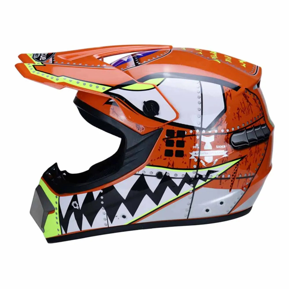 Orange Shark Full Face Biker Helmets Wear-Resistant Head Protection Breathable Motocross Kask Anti-Fall Motorcycles Accessories