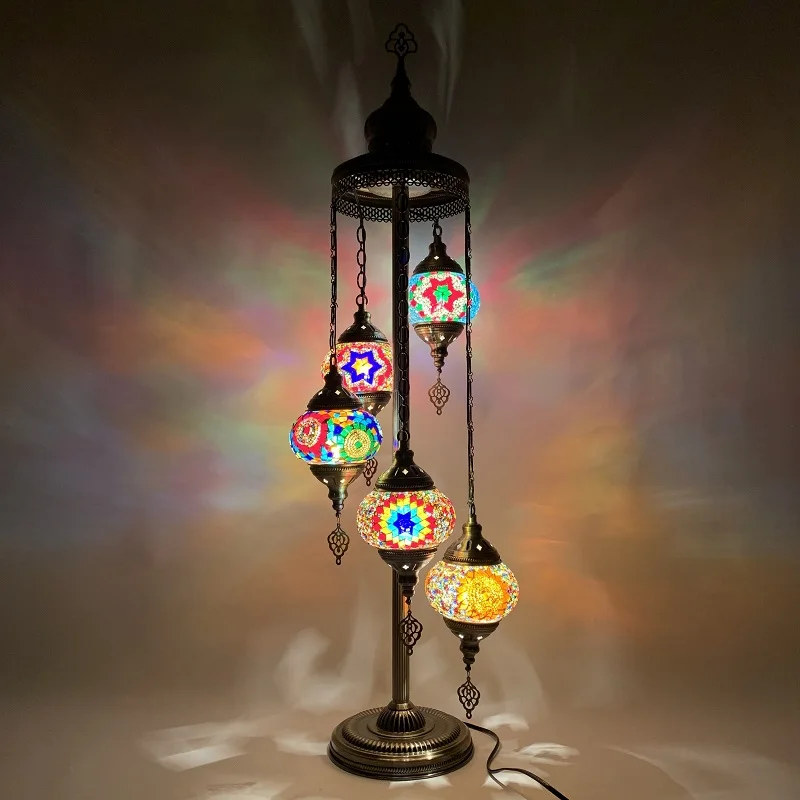 

Mediterranean Vintage Floor Lamp Bedroom Living Room Bar Ethnic Handmade Romantic Turkish Color 5 Head Floor Lamp