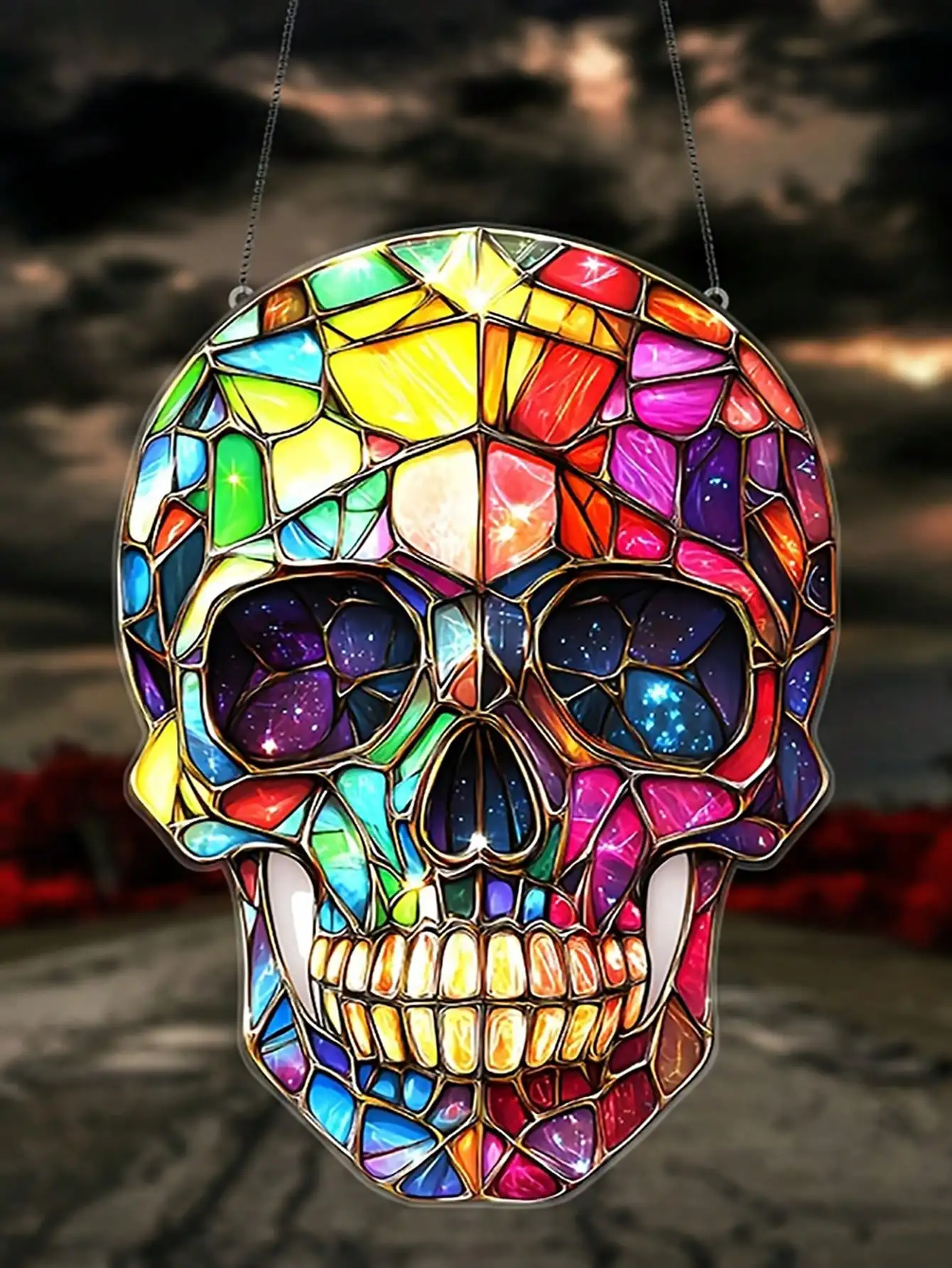 قلادة على شكل جمجمة السكر مقاس 8 بوصة × 6 بوصة، مناسبة لحدائق العائلة - مثالية للاحتفالات يوم الموتى والعطلات