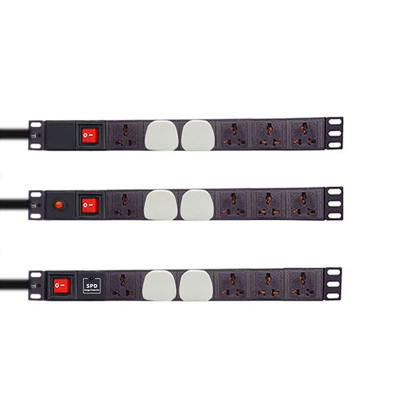 

19inch PDU Network Cabinets Power Strip 6Ways Universal Socket Overload/SPD Protection+Double Break Switch 2Meters Power Cord