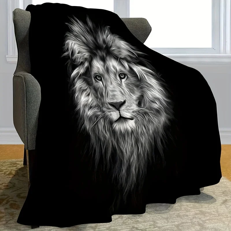 1pc Cozy Super Soft Flannel Blanket - Vivid HD Domineering Lion Head Design - Luxurious for Sofa & Bedroom - Snuggle-Ready Wrap