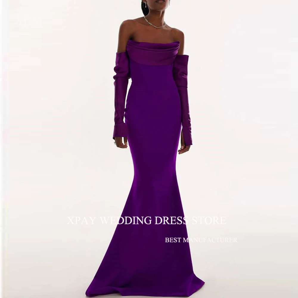 XPAY Elegant Purple Mermaid Evening Dresses Strapless Long Gloves Sleeves African Women Prom Dress Formal Party Dress 2024