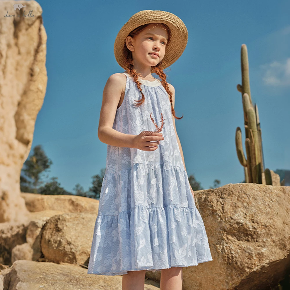 Dave Bella 7-13 Years Girls Halter Summer Princess Dresses Children Floral Printed Sleeveless Party Dress Clothes DK2261497