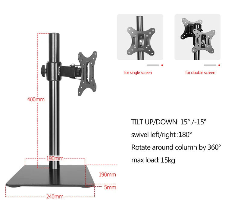 DL-AOC3 10'-27' 25' Höhenverstellbarer 15kg Metall-Basis Monitorständer für Einzelbildschirm – Detail 2