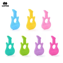 LOFCA Silicone Necklace Chewable Guitar Teether Beads Food Grade Silicone Baby Costume Jewelry Pendant For Pacifier Clip Chain