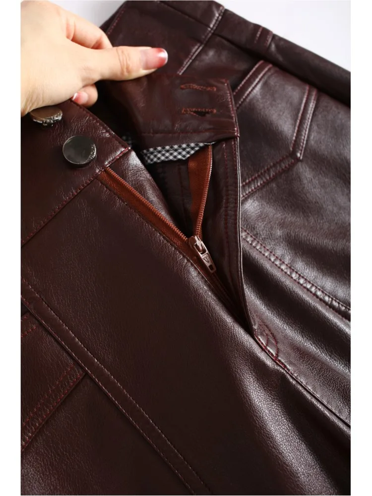 ZUZK High Quality Women PU Leather Wed Leg Long Pants  Autumn Winter Fashion Warm Long Leather Pants Elegant LeatherTrousers