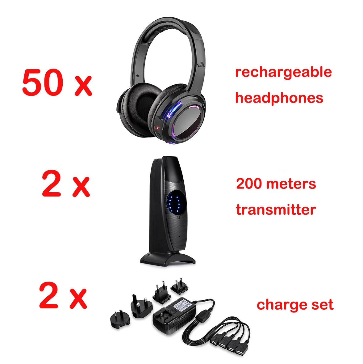 Silent Disco Led Wireless Headphones for Party Several Bundles for Choice