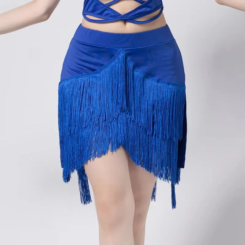 Women Latin Dance Skirt Tassels Ballroom Dance Wear Adult Rumba Samba Cha Cha Training Performance Costume